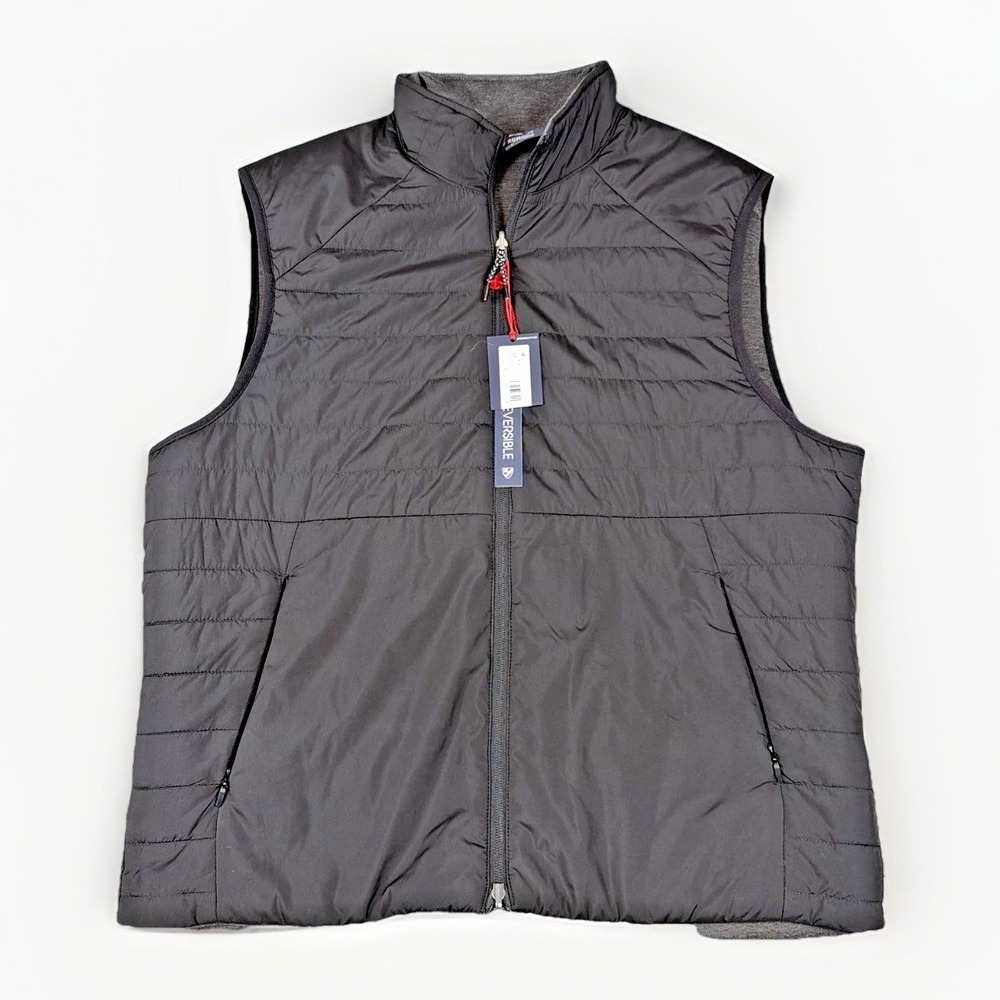 Cremieux Puffer Fleece Vest Mens L Black Reversible Full Zip Pockets Gorpcore